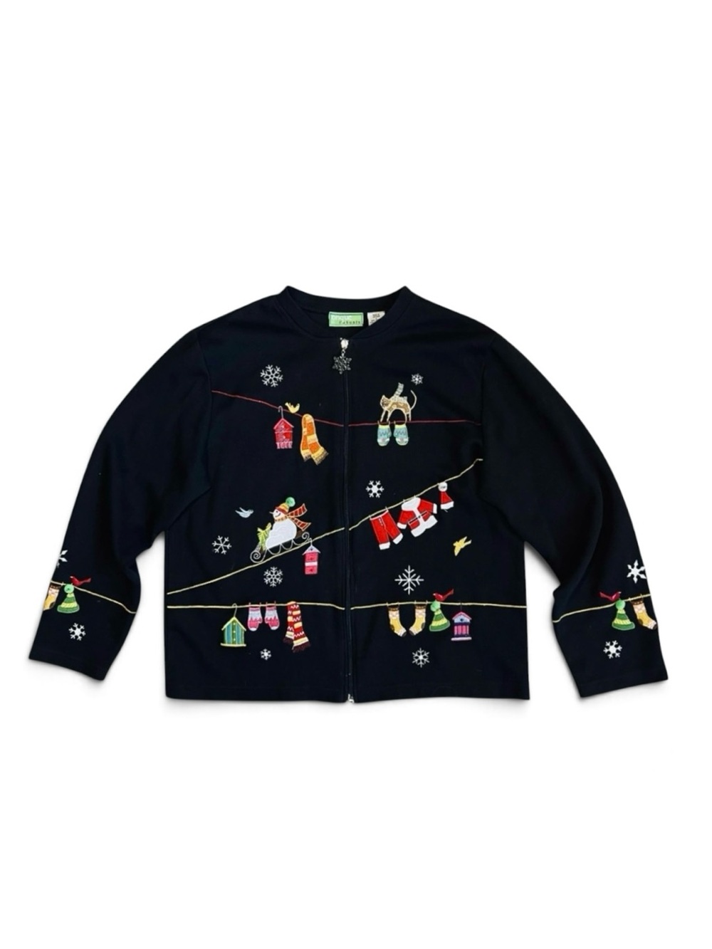 Onque Casuals Vintage Y2K Vintage Women’s L Embroidered Sweater Cat Christmas